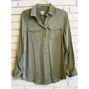 Chicos 0 Silky Soft Button Up Shirt Size Sm‎ US  Green Stretch Modal Stretch